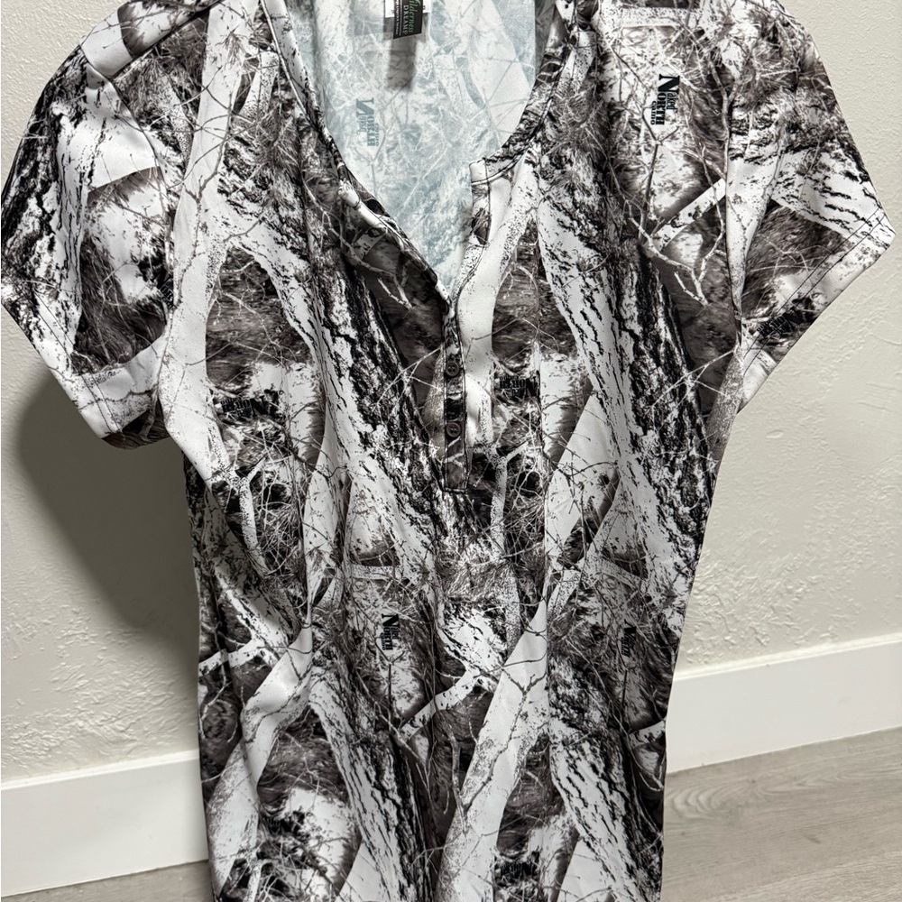 Women’s Black and White Camouflage Button Down Shirt